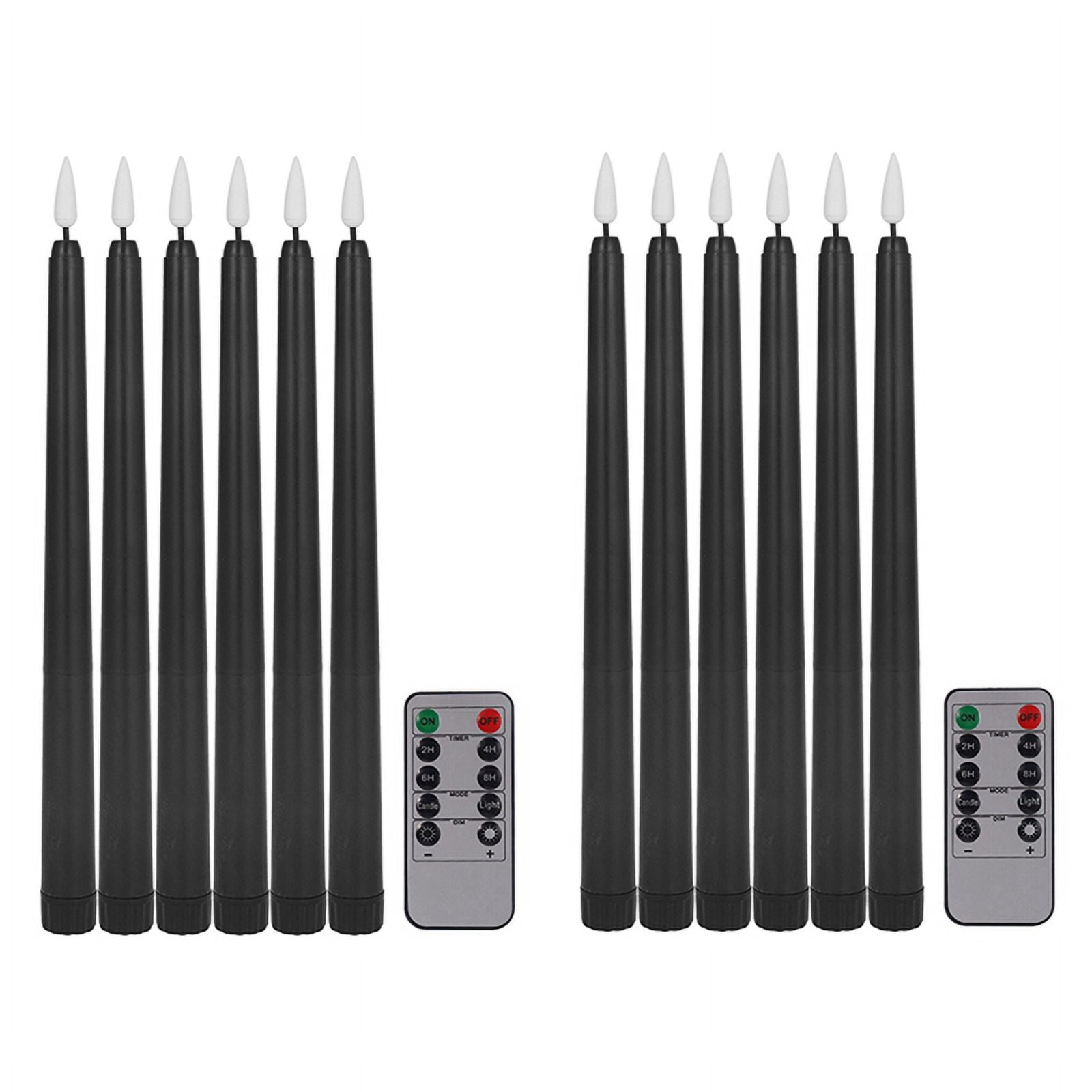 Pack of 12 Remote Halloween Taper Candles,Black Color Flameless Pillar Candles,Battery Candles with Contain