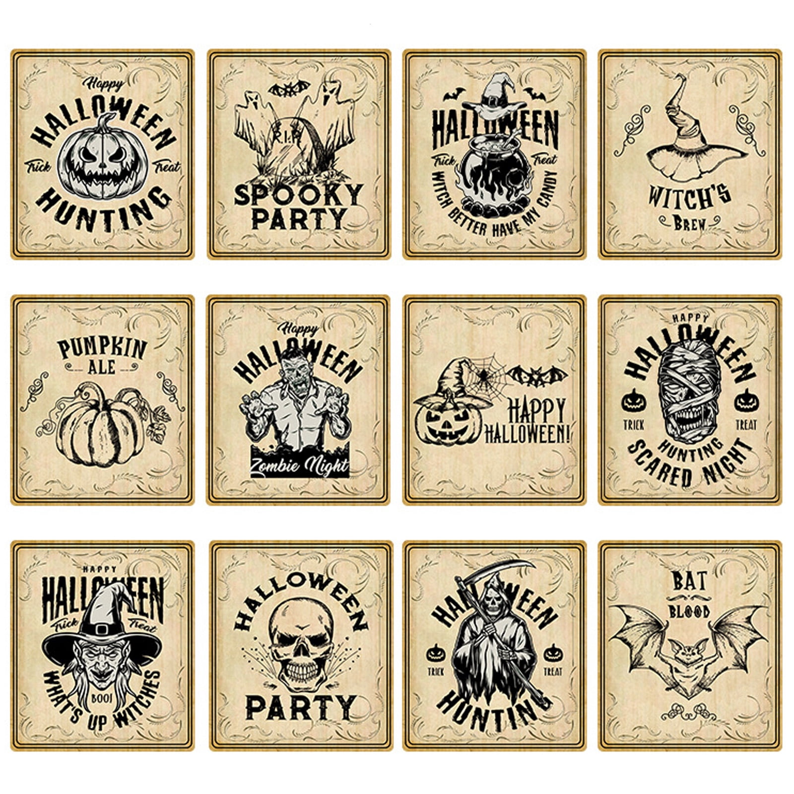 Pack of 12 Removable Wine Bottle Labels Waterproof Halloween Decors ...