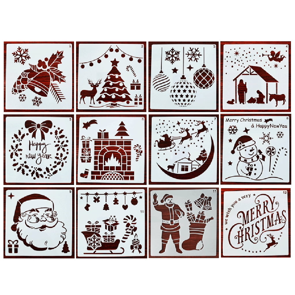 Pack of 12 Reusable Christmas Painting Stencil Templates DIY Drawing ...