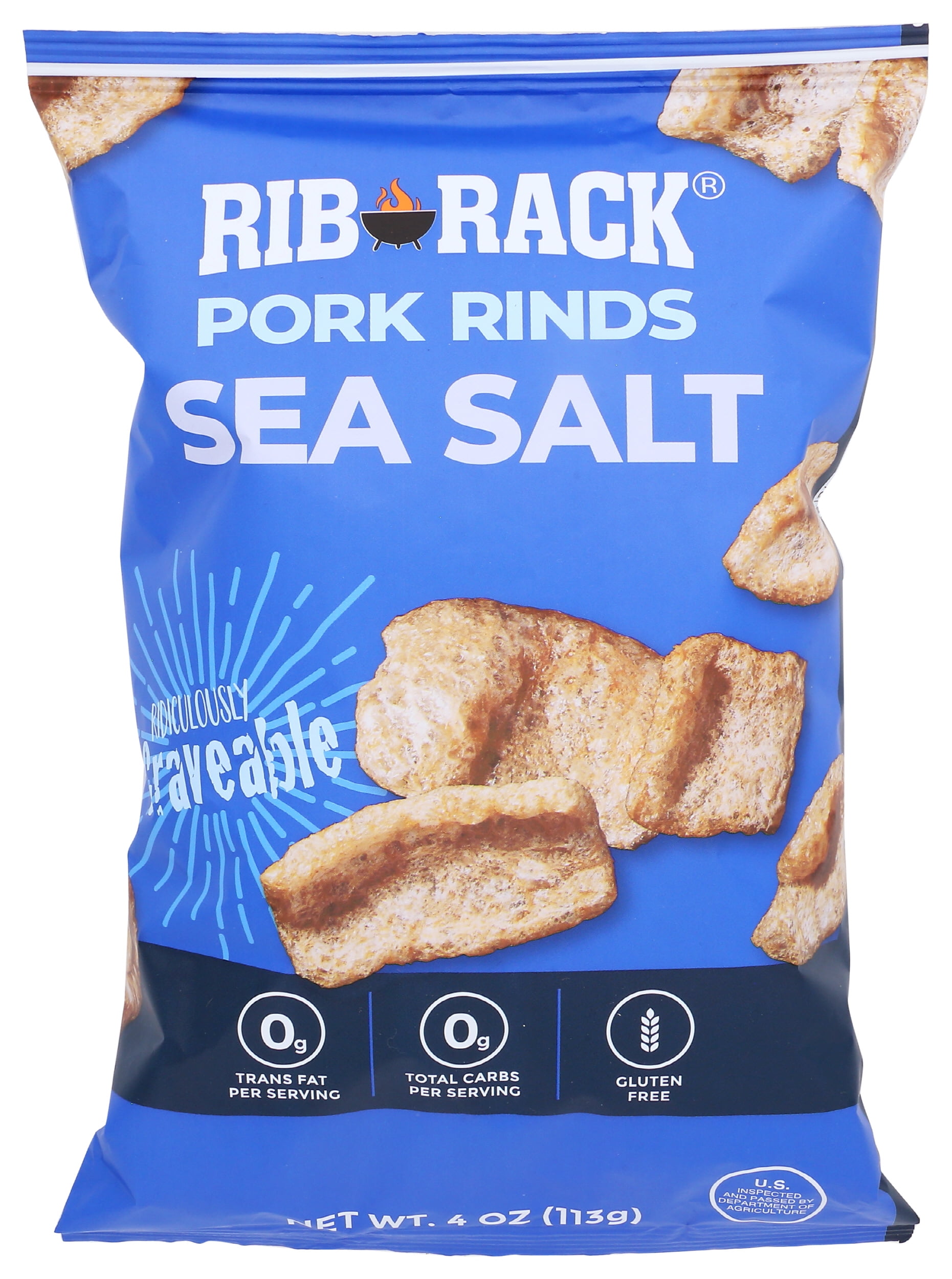 Pack of 12, Rib Rack Sea Salt Pork Rinds, 4 oz