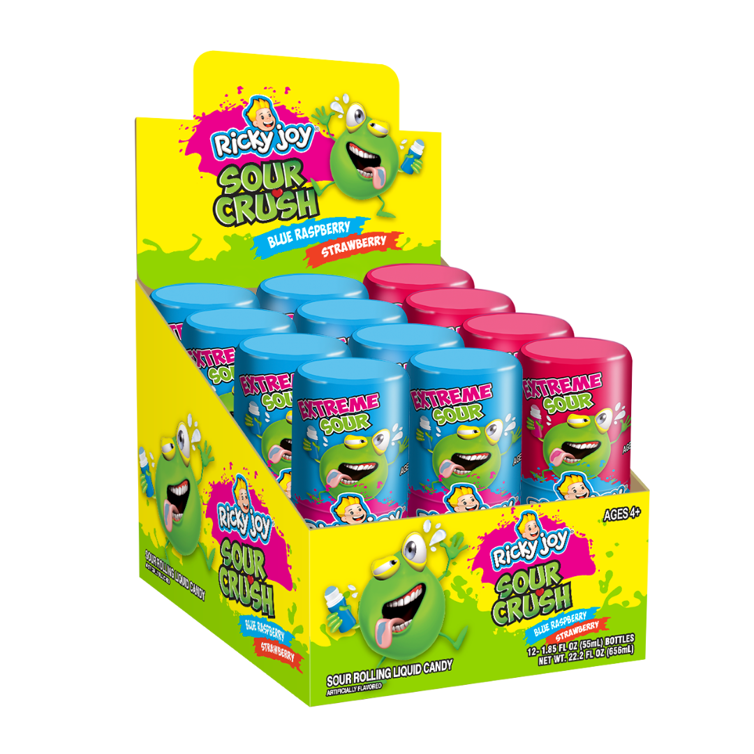 Rolling Raspberry Pack of 12, Ricky Joy Sour Crush Rolling Liquid Candy – Blue Raspberry ...