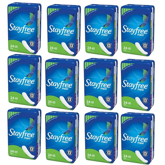 Pack of (12) STAYFREE Maxi Pads, Super 24 ea