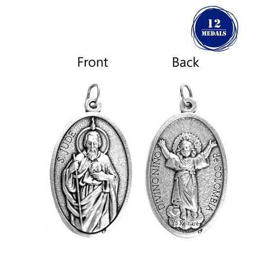 Pack of 12 Saints Medals in oxidized silver made in Italy 1.5" x 1.0"