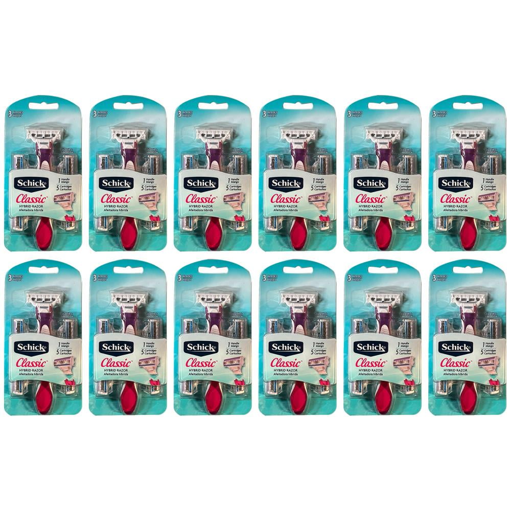 Pack of (12) Schick Classic Hybrid Razor 1 handle 5 cartridges with 3 blades
