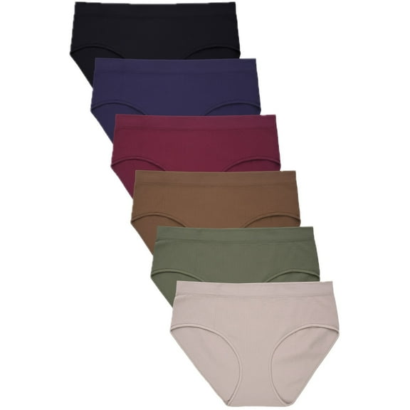 Pack of 12 Seamless Assorted Ribbed Bikini Panties Mid Rise & Stretch Fit
