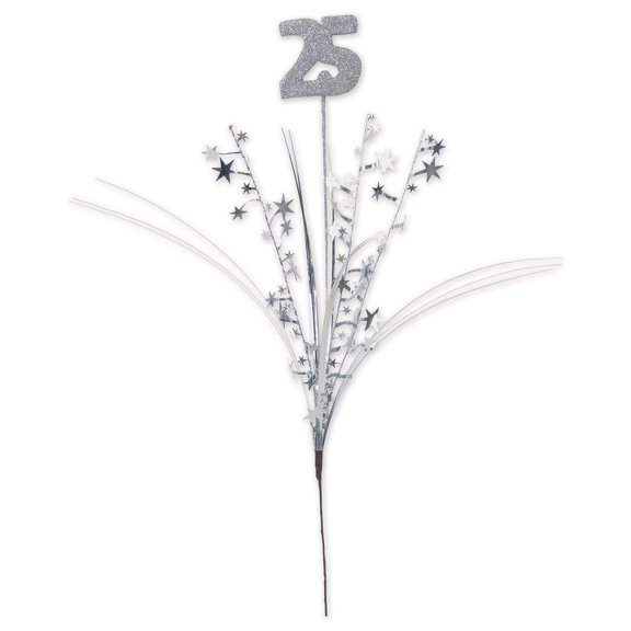 Pack of 12 Silver Glittered '25' Metallic Star Anniversary Themed Spray 23"