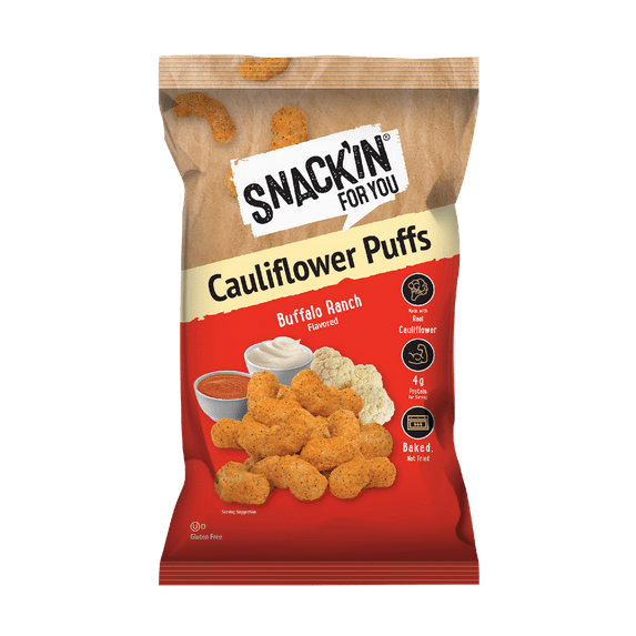 Pack of 12, Snackin For You Cauliflower Puffs Buffalo Ranch, 4 oz