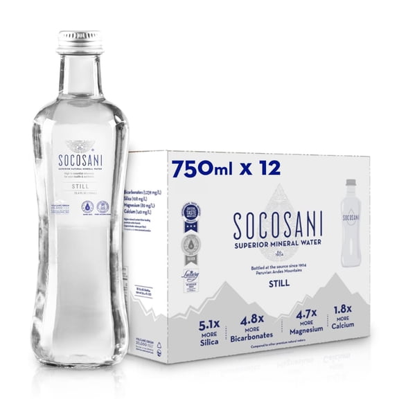(Pack of 12) Socosani Water Still Mineral Glass 750 mL