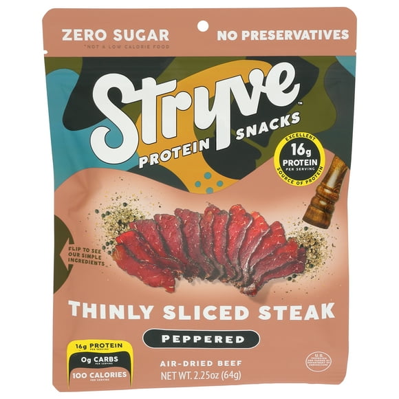 (Pack of 12), Stryve Peppered Thinly Sliced Beef Steak, 2.25 oz