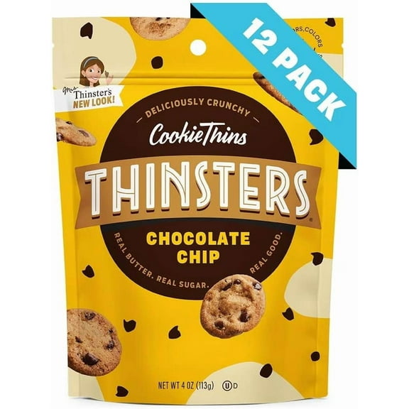 Pack of 12, Thinsters Cookie Thins Chocolate Chip, 4 oz