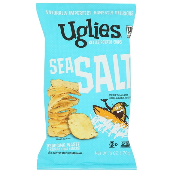 Pack of 12, Uglies Sea Salt Kettle Potato Chips, 6 oz