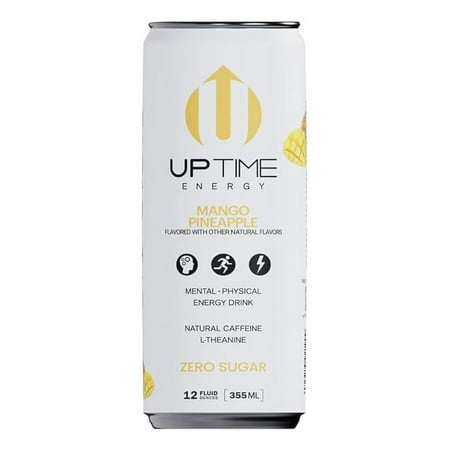 (Pack of 12), Uptime Zero Sugar Mango Pineapple Premium Energy Drink, 12 fl oz