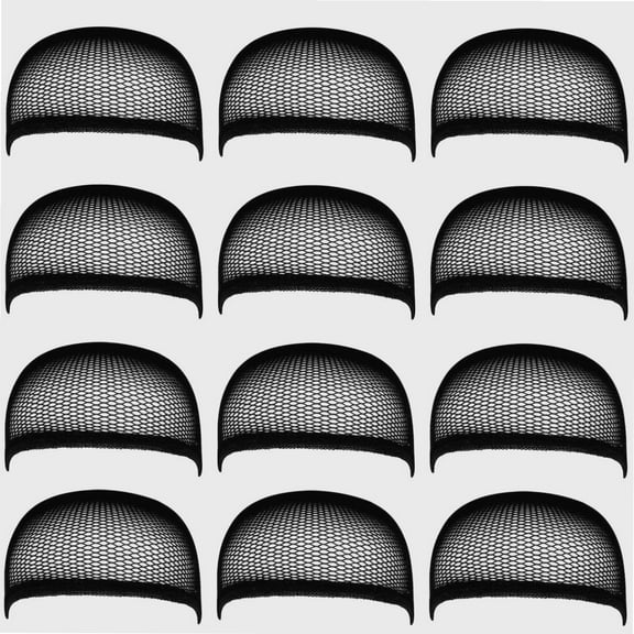 Pack of 12 Wig Cap Open End Mesh Net Liner Weaving Cap (black)