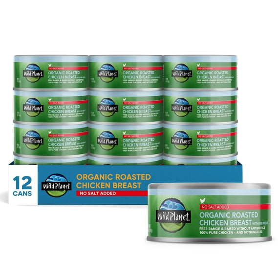 (Pack of 12) Wild Planet Organic Roasted Chicken Breast, No Salt Added, 5 Oz