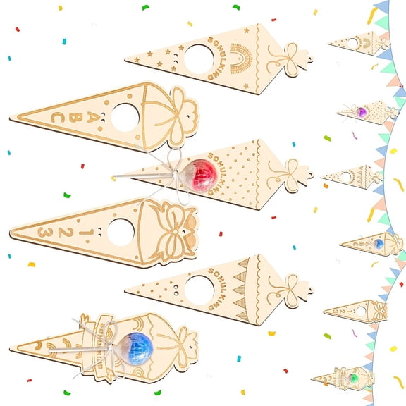 Pack of 12 Wooden Ice Cream Pendant Ornament Handmade Craft Kits For Kids Home Classroom Party Decoration