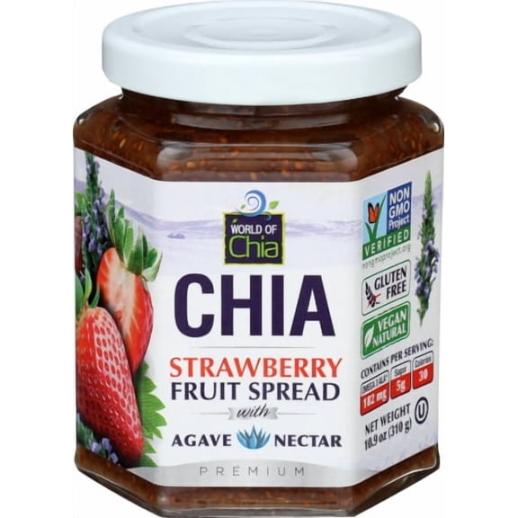 Pack of 12 World of Chia Strawberry Agave Chia Spread 10.9 oz