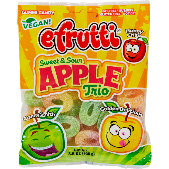 [Pack of 12] efrutti APPLE TRIO Sweet & Sour Gummy Candy, VEGAN, 3.5oz (100 g), Net wt 42.32 oz (1.2 kg)