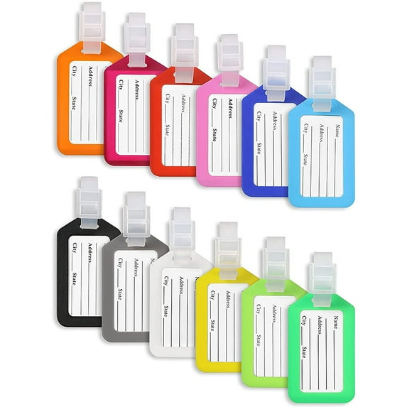 12 Piece Luggage Tag Address Tag Name Tags Luggage Tag, Luggage Tag In Different Colors, Made Of Flexible Plastic For Labeling