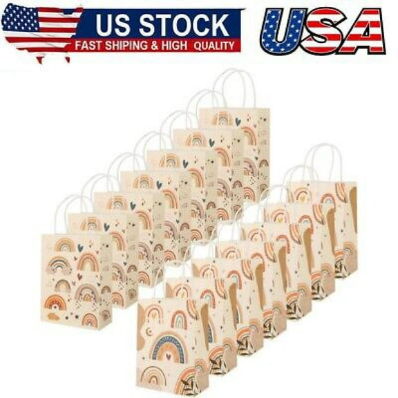 Pack of 14 Gift Bags, Boho Paper Bags, Colourful Gift Bags Children's Birthday