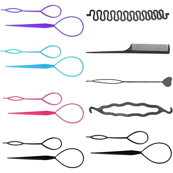 Pack of 14 Topsy Tail Hair Tools Magic Topsy Tail Loops Ponytail Loop Bun Makers for DIY Various Hairstyles