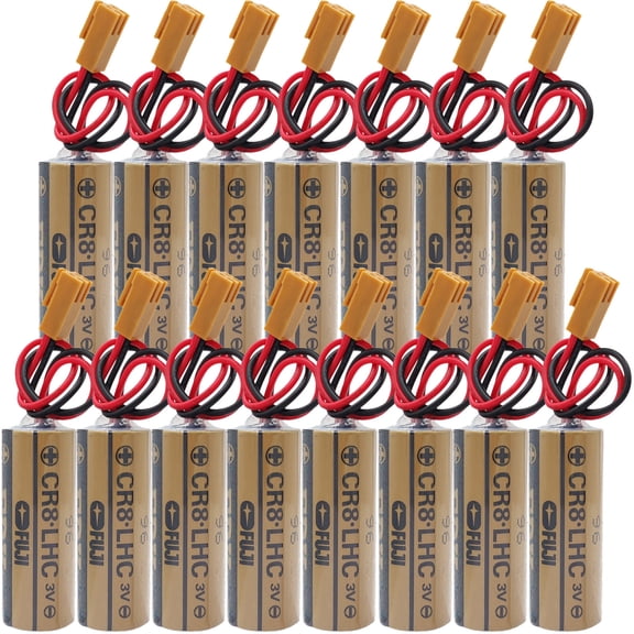(Pack of 15) 3V 2600mAh CR8.LHC Battery Replacement for Fuji FDK CR8-LHC PLC Controller Backup Battery with Brown Plug, Non-Rechargeable