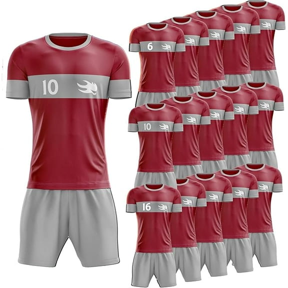 Pack of 15 Soccer Uniform Kits. Jersey & Shorts. Custom Made for You with Numbers and Logo