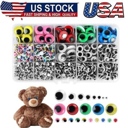 Pack of 1500 Wiggly Eyes, Self-Adhesive, Plastic Wiggly Eyes, Googly Eyes