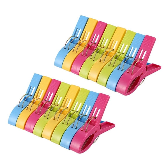 Pack of 16 Large Bright Colour Plastic Beach Towel Pegs Clips for Sunbed Colours