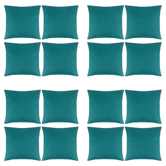 Pack of 16 Outdoor Waterproof Throw Pillow Covers Decorative Garden Cushion Cases Square Pillowcases 18 x 18 Inches,16 x Pillow covers,blue-green
