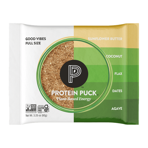 Pack of 16, Protein Puck Good Vibes Plant-Based Energy Bar, 3.25 oz