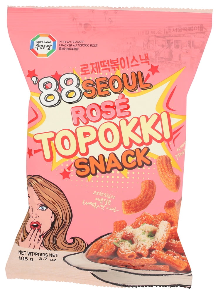 Pack of 16 Surasang Seoul Topokki Rose 3.7 oz Snacks