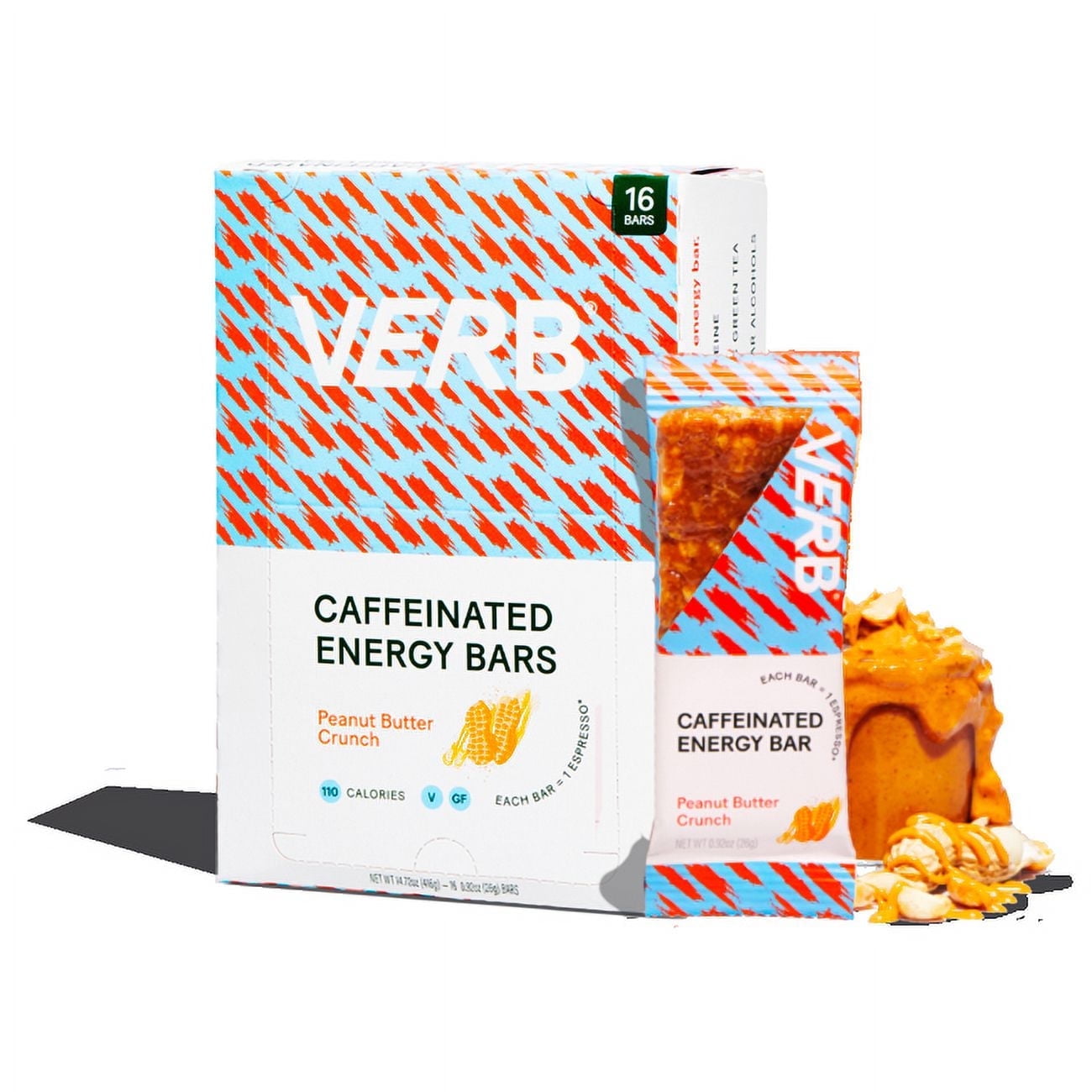 (Pack of 16) Verb Peanut Butter Crunch Caffeinated Energy Bar, 0.92 oz
