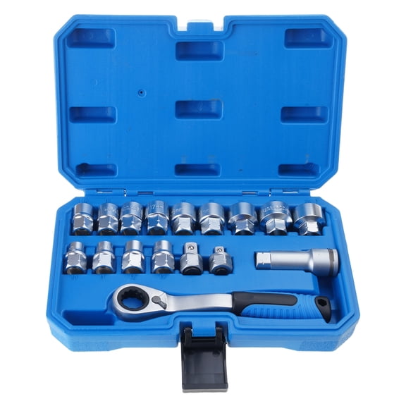 Pack of 17 Pass Through Socket Set with Bidirectional Ratcheting Head Storage Box for Automotive Repair Enhanced Grip