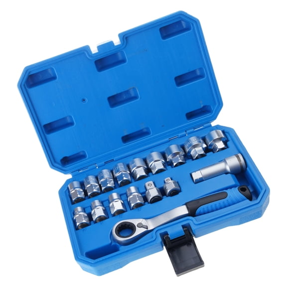 Pack of 17 Pass Through Socket Set with Bidirectional Ratcheting Head Storage Box for Automotive Repair Enhanced Grip