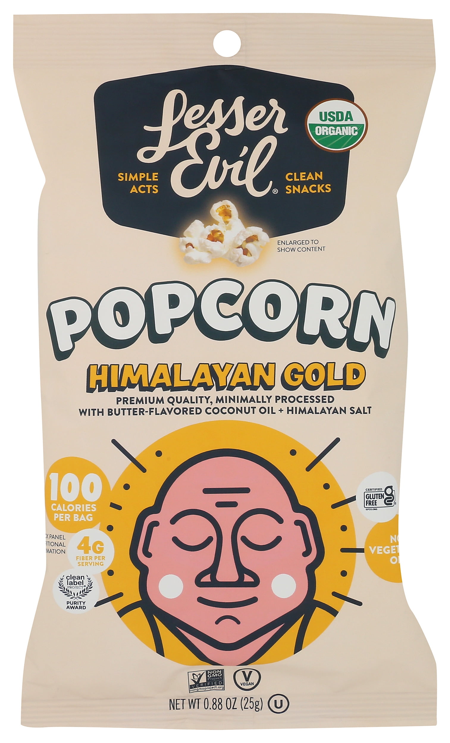 Pack of 18, Lesser Evil Himalayan Gold Organic Butter Flavor Popcorn, 0.88 oz