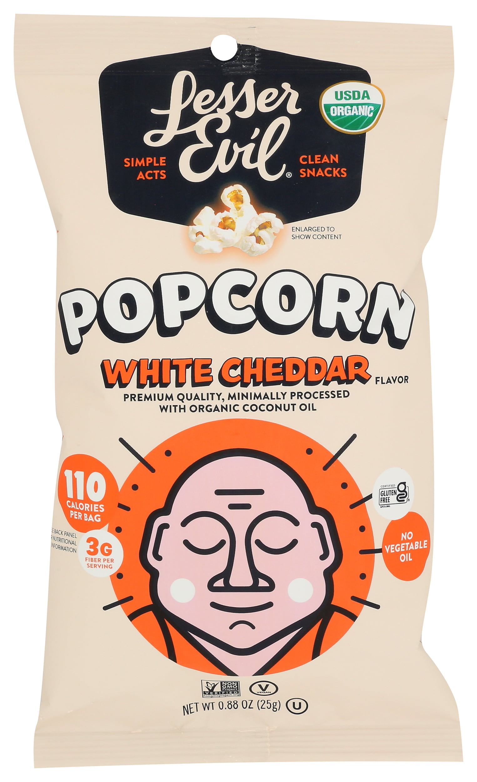 Pack of 18, Lesser Evil Organic White Cheddar Flavor Popcorn, 0.88 oz