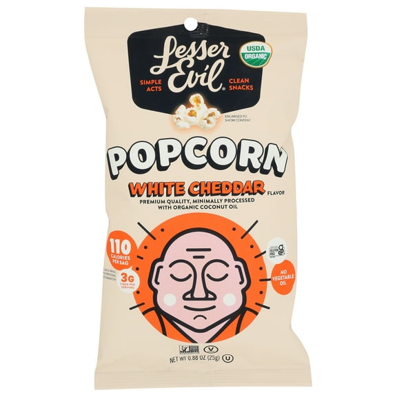 Pack of 18, Lesser Evil Organic White Cheddar Flavor Popcorn, 0.88 oz