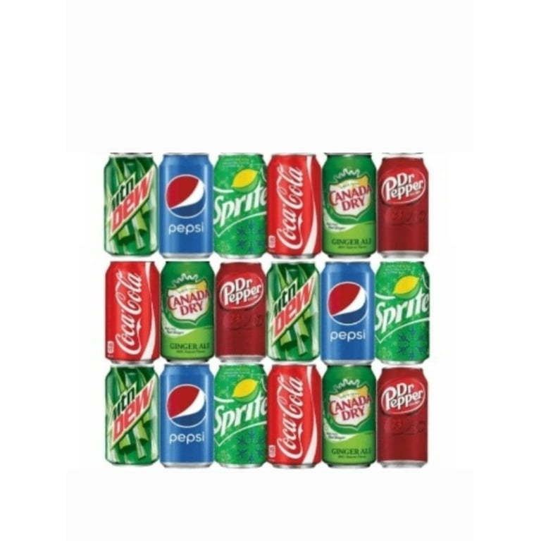 Pack of 18 Soda variety pack bundle includes Coca Cola, Pepsi, Dr 