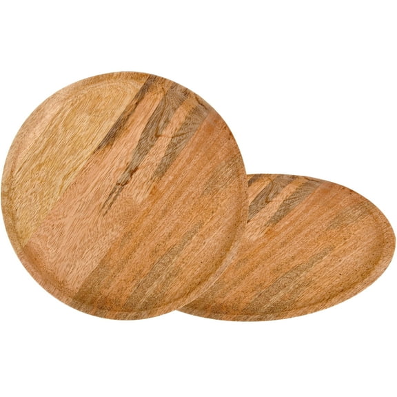 Set of 2 Wooden Serving Plates - Durable Rustic Plates for Snacks and Appetizers (Natural Tan)