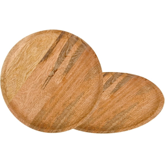 Set of 2 Wooden Serving Plates - Durable Rustic Plates for Snacks and Appetizers (Natural Tan)