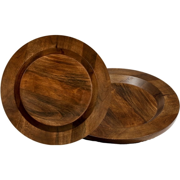Set of 2 Wooden Serving Plates - Durable Rustic Plates for Snacks and Appetizers (Ebony Brown)