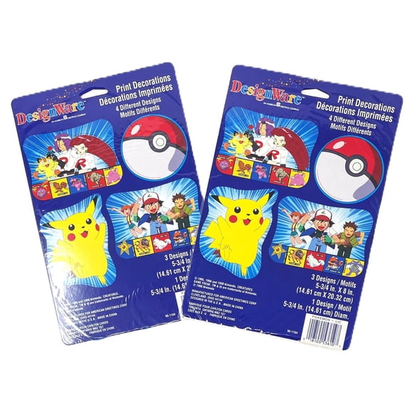 Pack of 2 - 1998 Pokemon Pikachu & More 8 in. Double Sided Cut-Out Wall Decorations - 2 Packs of 4 - 8 Total Cut-Outs