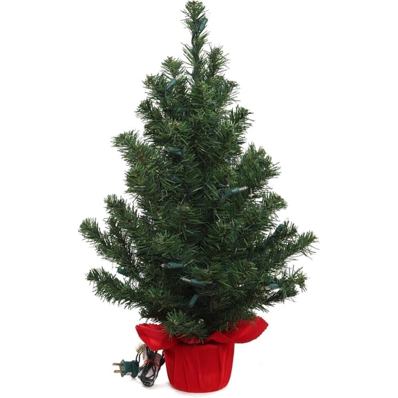 Pack of 2  2-Foot Light Northern Spruce Artificial Christmas Tree with Red Cloth Base  Mini Tabletop Holiday Decoration