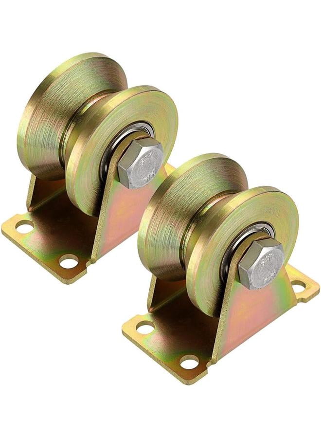 Pack of 2 2" V-Groove Wheels, Heavy Duty Rigid Casters for Inverted Track, Rolling Gate, Industrial Machine Carts, Wire Rope Rail