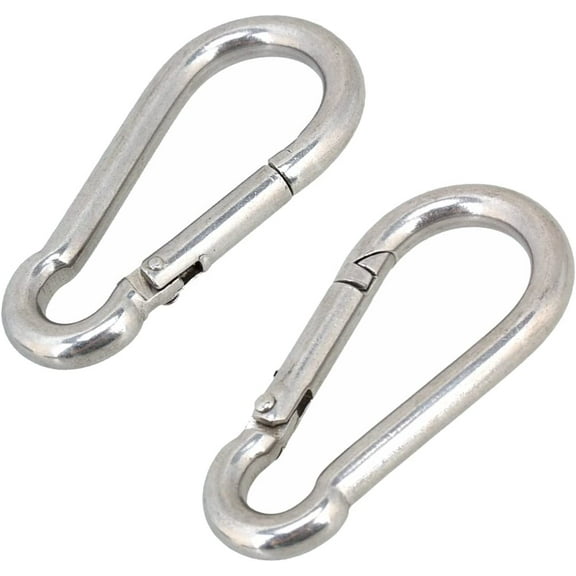 (Pack of 2) 3/8 (10 mm) Diameter, 4 Length. Galvanized Steel Carabiner Clip Snap Hook -Spring Loaded Karabiner-