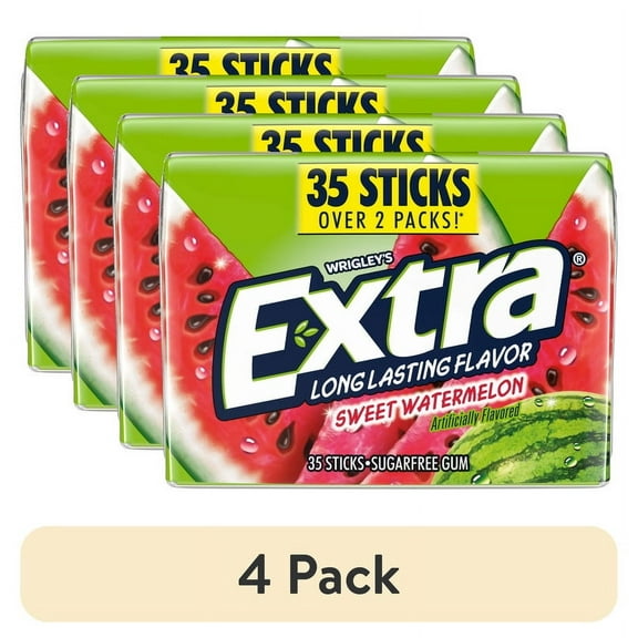 Pack of 2 (4 pack) Extra Sweet Watermelon Sugar Free Chewing Gum Pack - 35 Sticks