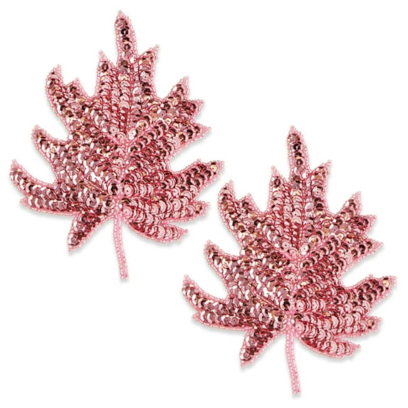 Pack of 2 5 1/2" x 4 1/2" Maple Leaf Sequin Applique