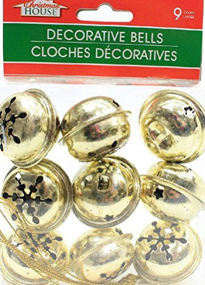 (Pack of 2) 9 Large Christmas House Aged Finish Snowflake Cutout Jingle Bells (Gold)