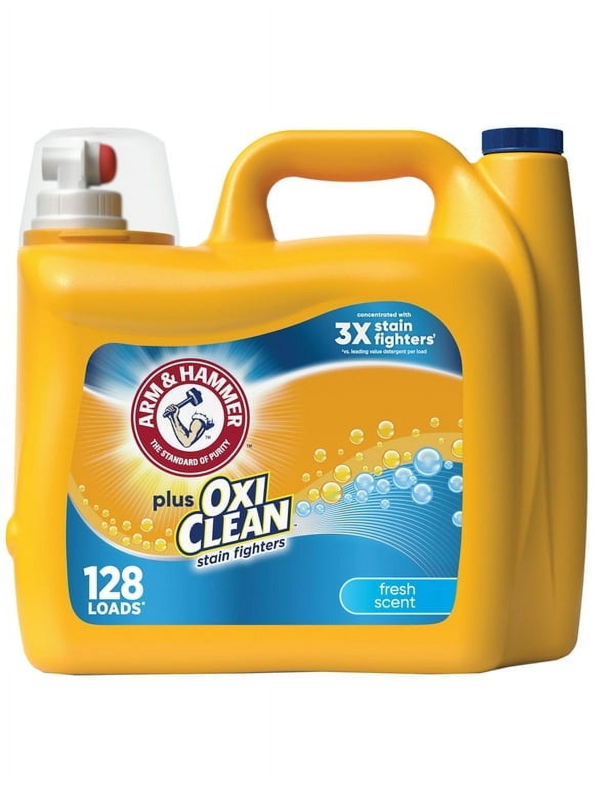 Pack of 2 ARM & HAMMER Plus OxiClean Stain Fighters Liquid Laundry Detergent, Fresh Scent, 166.5 fl oz, 128 Loads