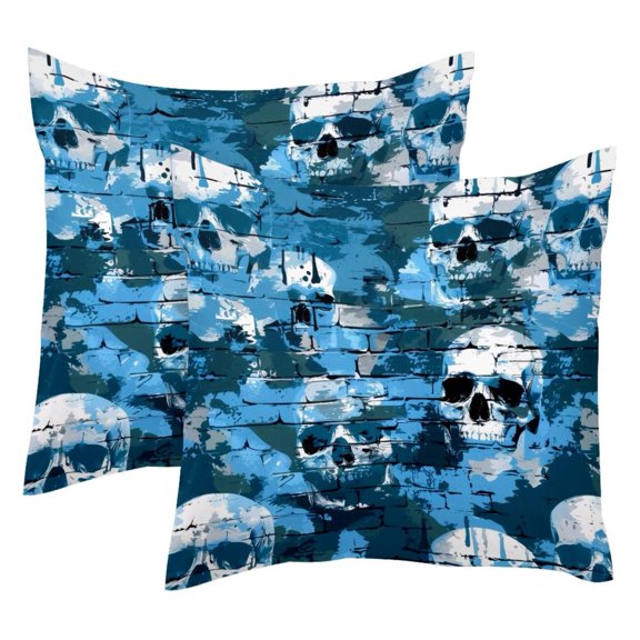 Pack of 2 Abstract Wall Skulls Pattern Throw Pillow Covers 20x20 Inch, Square Farmhouse Pillowcase, Velvet Cushion Case for Sofa Bedroom Home Decor